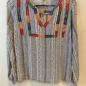 Savanna Jane Shirt Women S Off White Lux Boho Geometric Stripe Embroidered Tunic